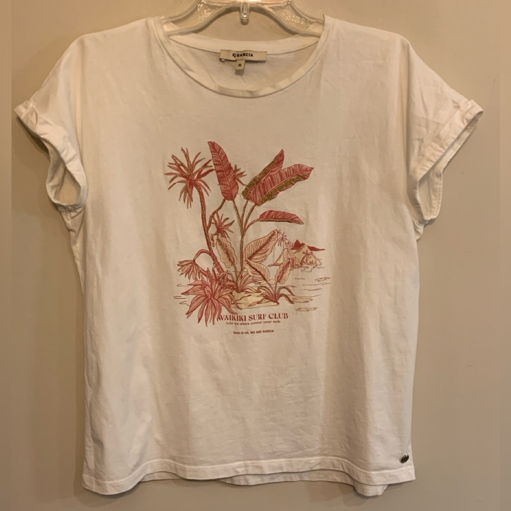 GARCIA White Cotton Graphic T-Shirt with Gold Accents